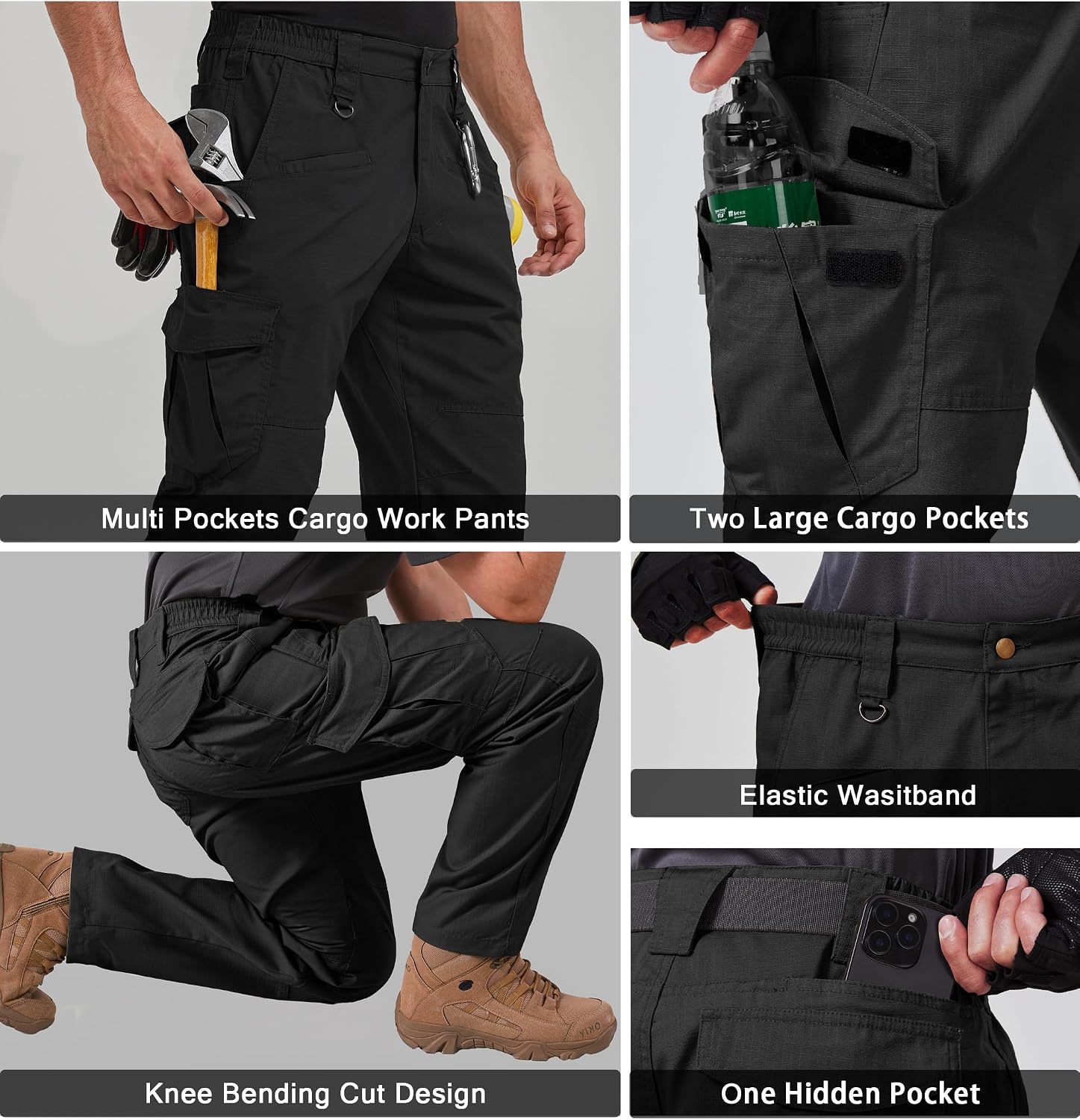 CNBQDD Mens Work Pants Cargo Tactical Construction for Men Ripstop Waterproof Lightweight Outdoor Hiking with Pockets