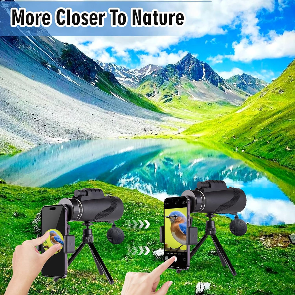 Monocular Telescope 80x100 High Powered Waterproof Monoculars for Adults with Smartphone Adapter Tripod Monocular for Wildlife Bird Watching Hunting Hiking Camping Travel, Black
