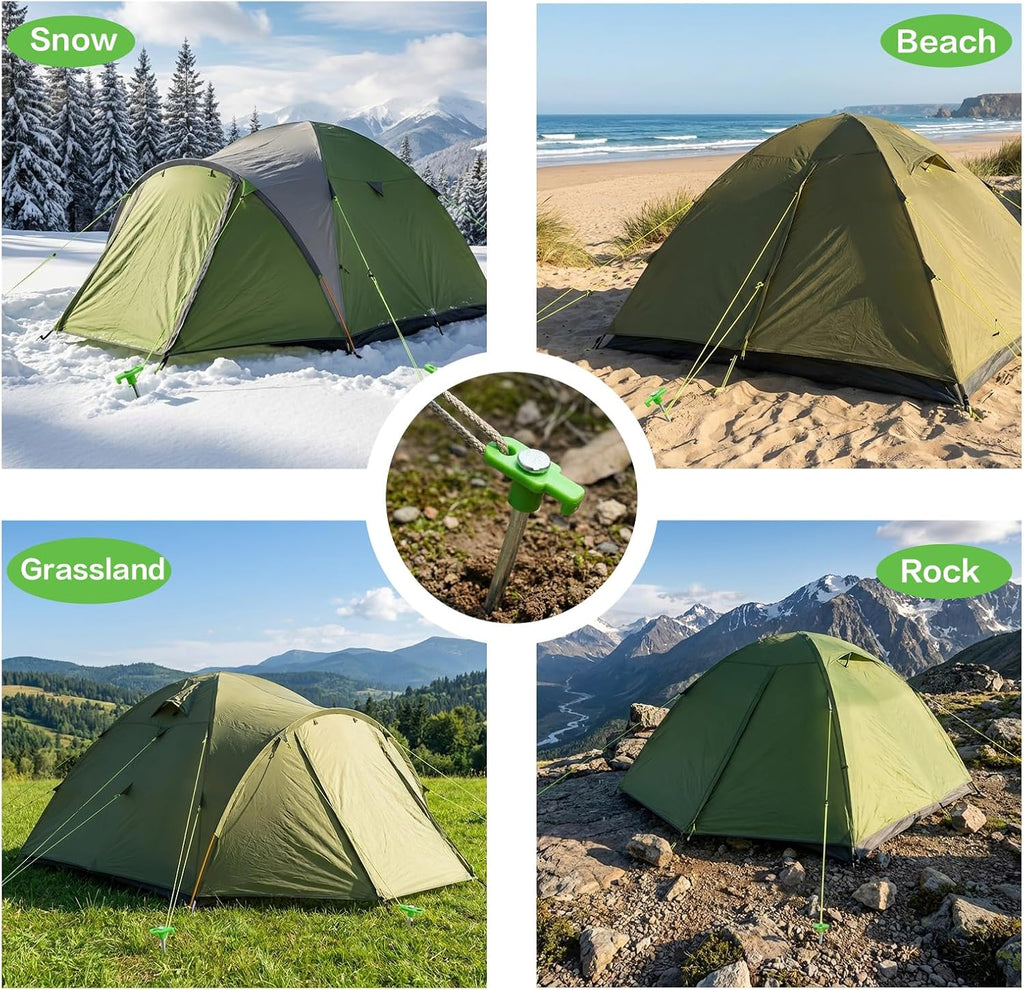 Yesland 24 Pack Heavy Duty Tent Stake with Pull Hook, 10 Inch Non-Rust Metal Tent Pegs Ground Yard Tent Spikes, Galvanized Iron, Green, for Patio, Garden, Canopies, Grassland, Outdoor, Hiking, Camping
