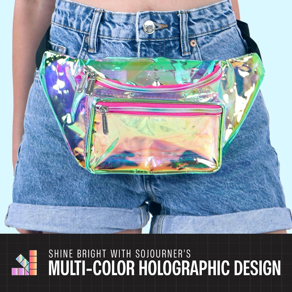 SoJourner Waterproof Holographic Fanny Pack, Pink & Gold Transparent