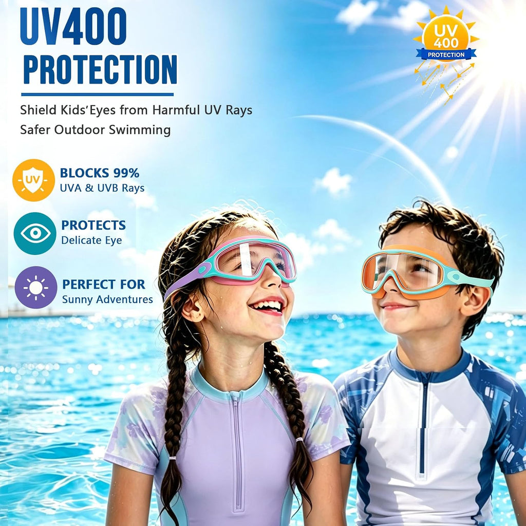 Kids Swim Goggles 2 Pack for Boys Girls 3-16,Wide View Swim Goggles with Anti-Fog UV Protection for Youth Toddler