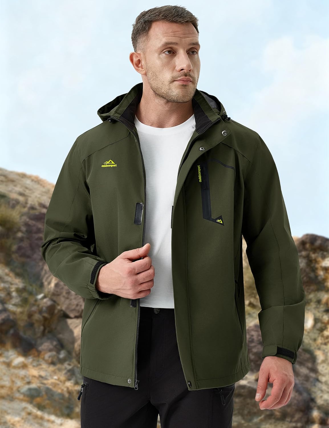 MAGCOMSEN Men's Lightweight Windbreaker Rain Jacket Raincoat with Detachable Hood for Hiking Fishing Activewear