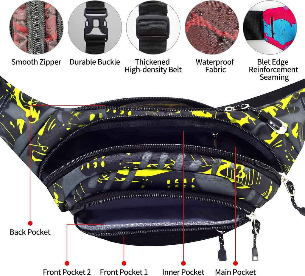 Large Fanny Pack for Women Men NSYOOMH, Crossbody Waist Bag 5-Zipper Pocket