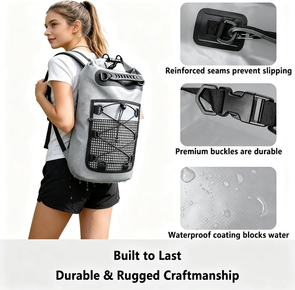 SHENDU 20L Roll-Top Waterproof Dry Bag Backpack for Kayaking Hiking(gray)