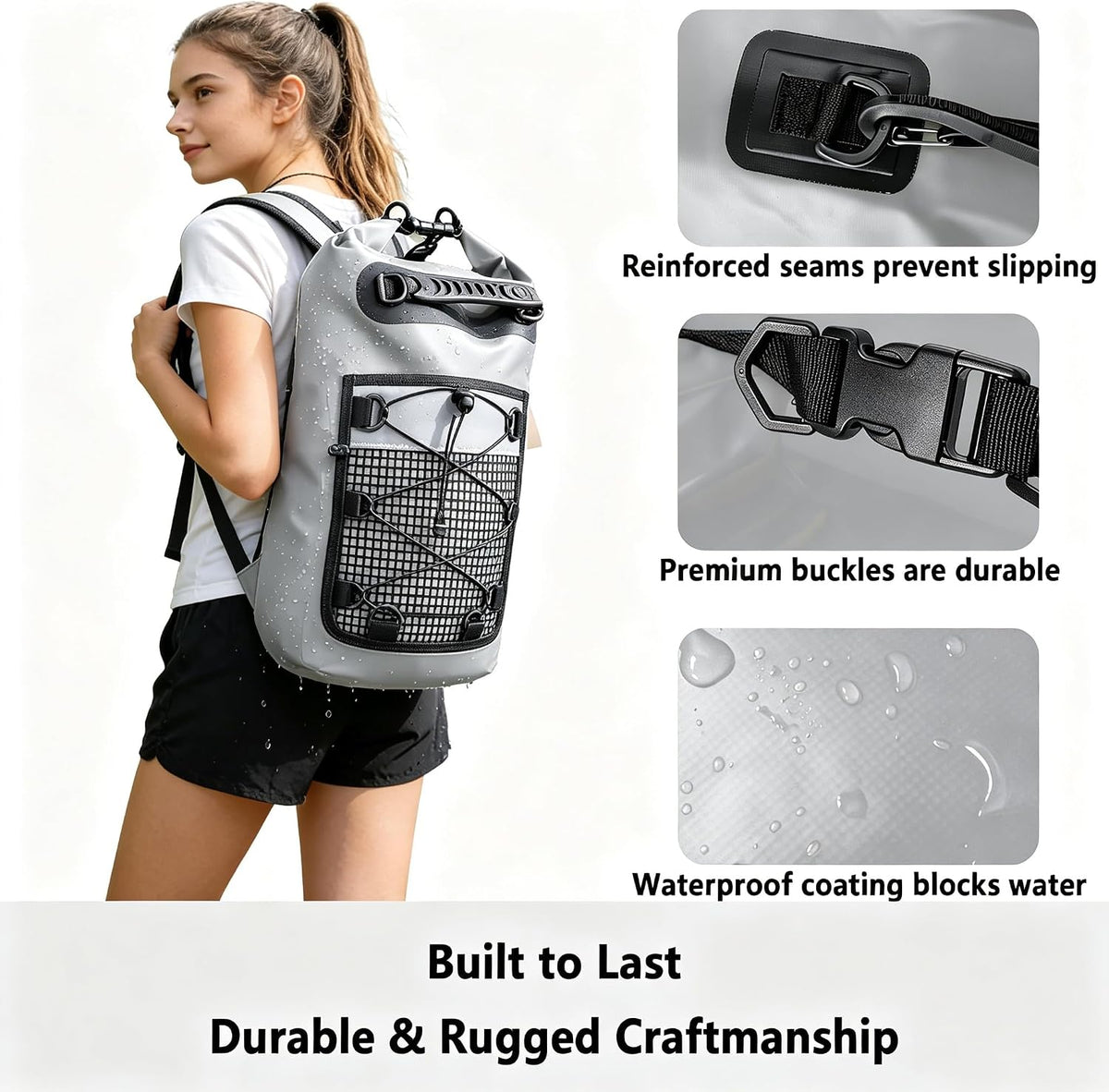 SHENDU 20L Roll-Top Waterproof Dry Bag Backpack for Kayaking Hiking(gray)