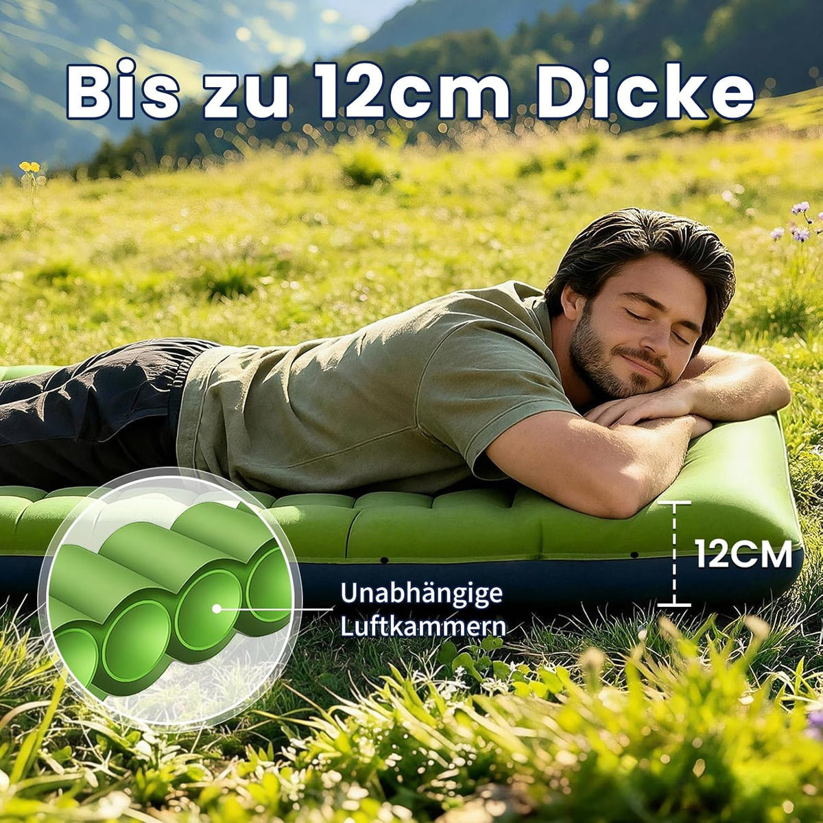 Camping Sleeping Pad, 5" Thick Inflatable Sleeping Pad with Pillow