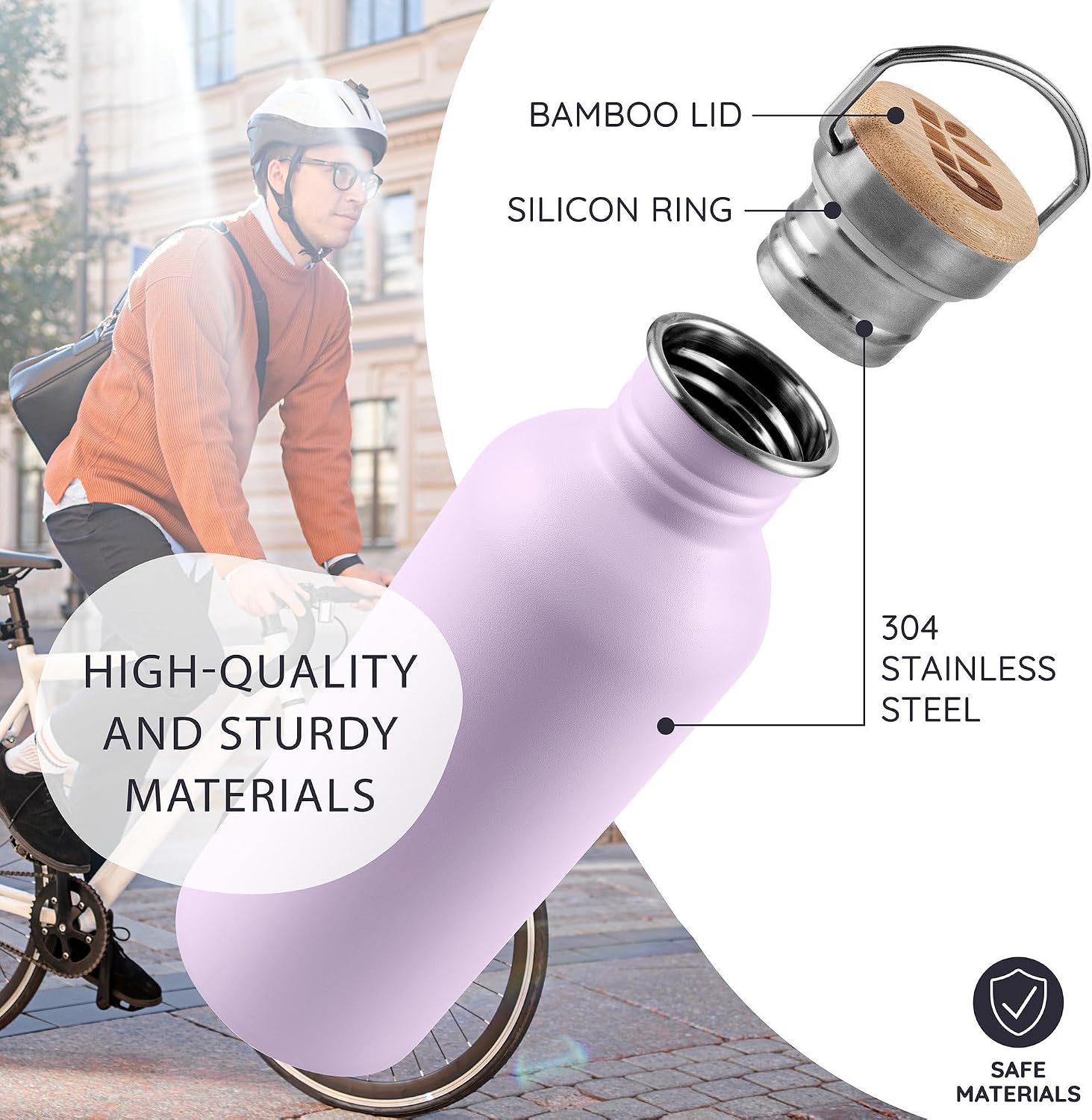Bambaw 32 oz Stainless Steel Water Bottle Lavender, Non Insulated Metal Water Bottle with Handle, Large, Stainless Steel – Lavender Haze
