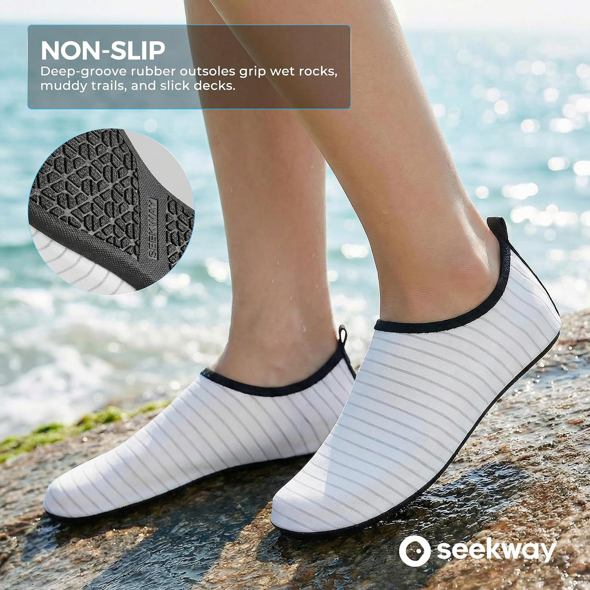 SEEKWAY Water Shoes Women Men Adult Quick-Dry Aqua Socks Barefoot Non Slip for Beach Swim River Pool Lake surf Black SK002(U)