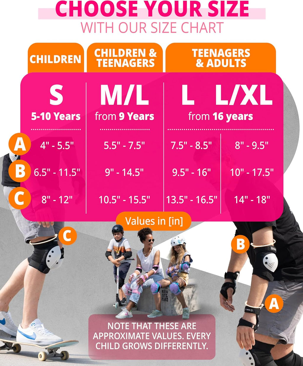 SKATEWIZ Skateboard Pads Protective Gear Set for Kids and Adults - Smash - Roller Skate Pads [6pc] with Wrist Guards - Skating Protective Gear - Roller Derby
