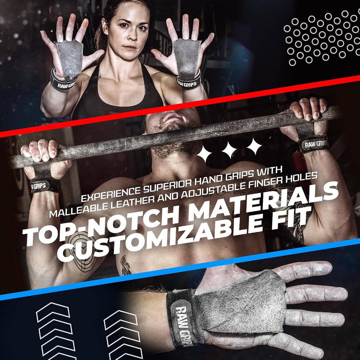 JerkFit Raw Grips 3.0, 2 Finger Leather Gymnastics Grips - Pull Up Grips for Cross Training Hand Protection - Hand Grips for Gymnastics Bars, Palm Guards for Athletes to Prevent Rips and Blisters