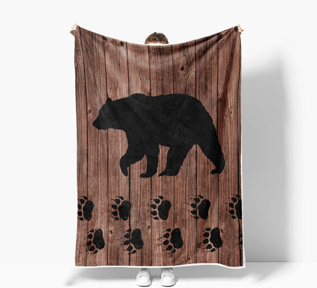 Torich Cabin Retro Rustic Lodge Flannel Throw Blankets, Bear Deer Country Hunting Wild Animal Cozy Warm Bed Couch Blanket, White Fleece Flannel Throws to Decorate The Room and Bedroom Camping Travel