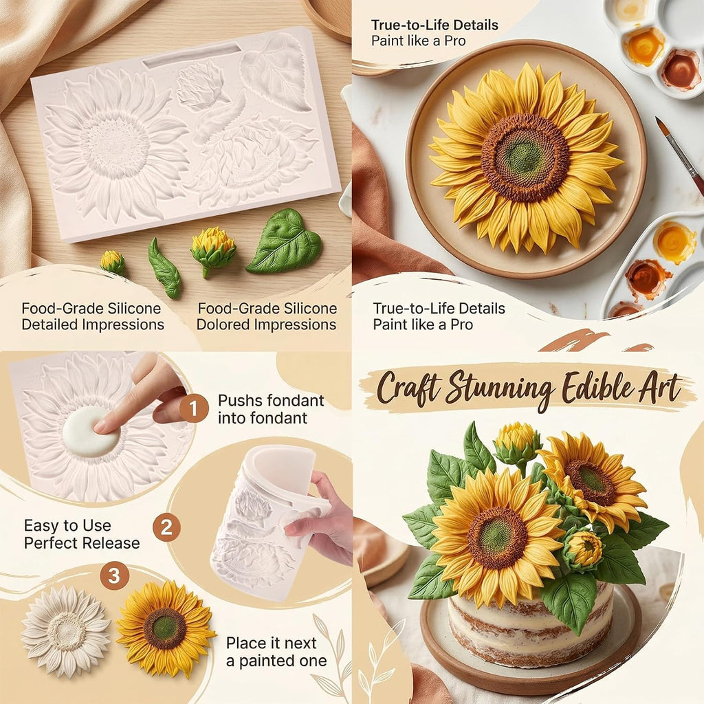 Oversized Sunflower Silicone Mold Leaves Fondant Mold