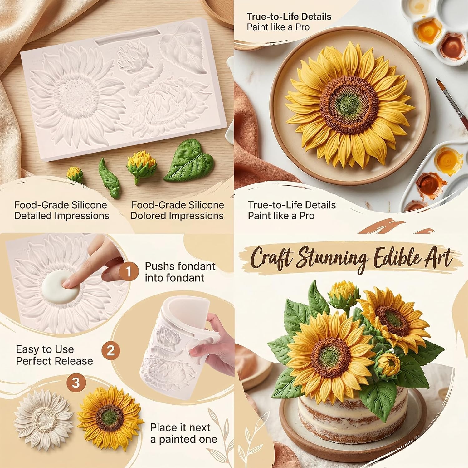 Oversized Sunflower Silicone Mold Leaves Fondant Mold
