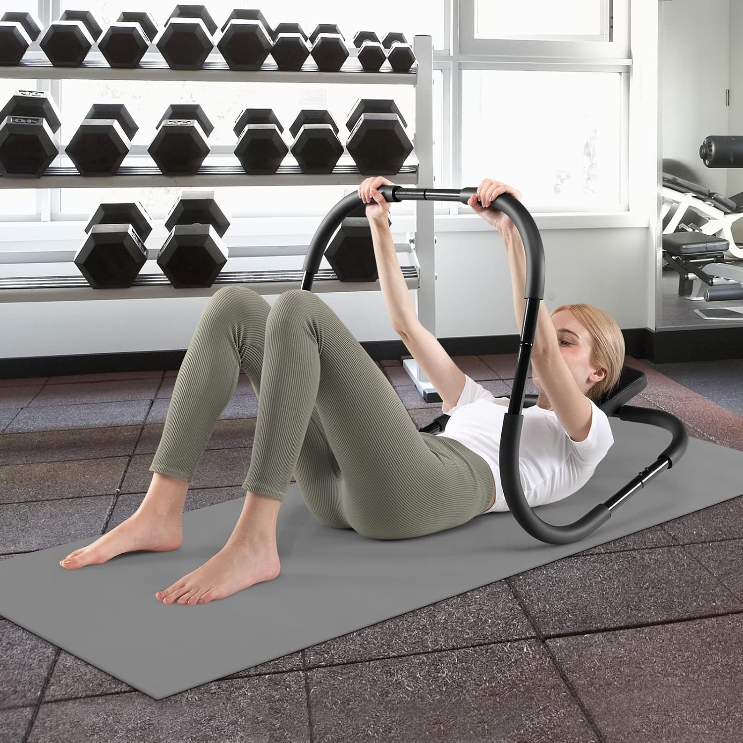 GYMAX Ab Cruncher, Abdominal Trainer Sit up Assistant Roller with Padded Headrest, Fitness Exercise Training Machine for Core Muscle, Home Gym Portable Ab Mat Trainer (Black)