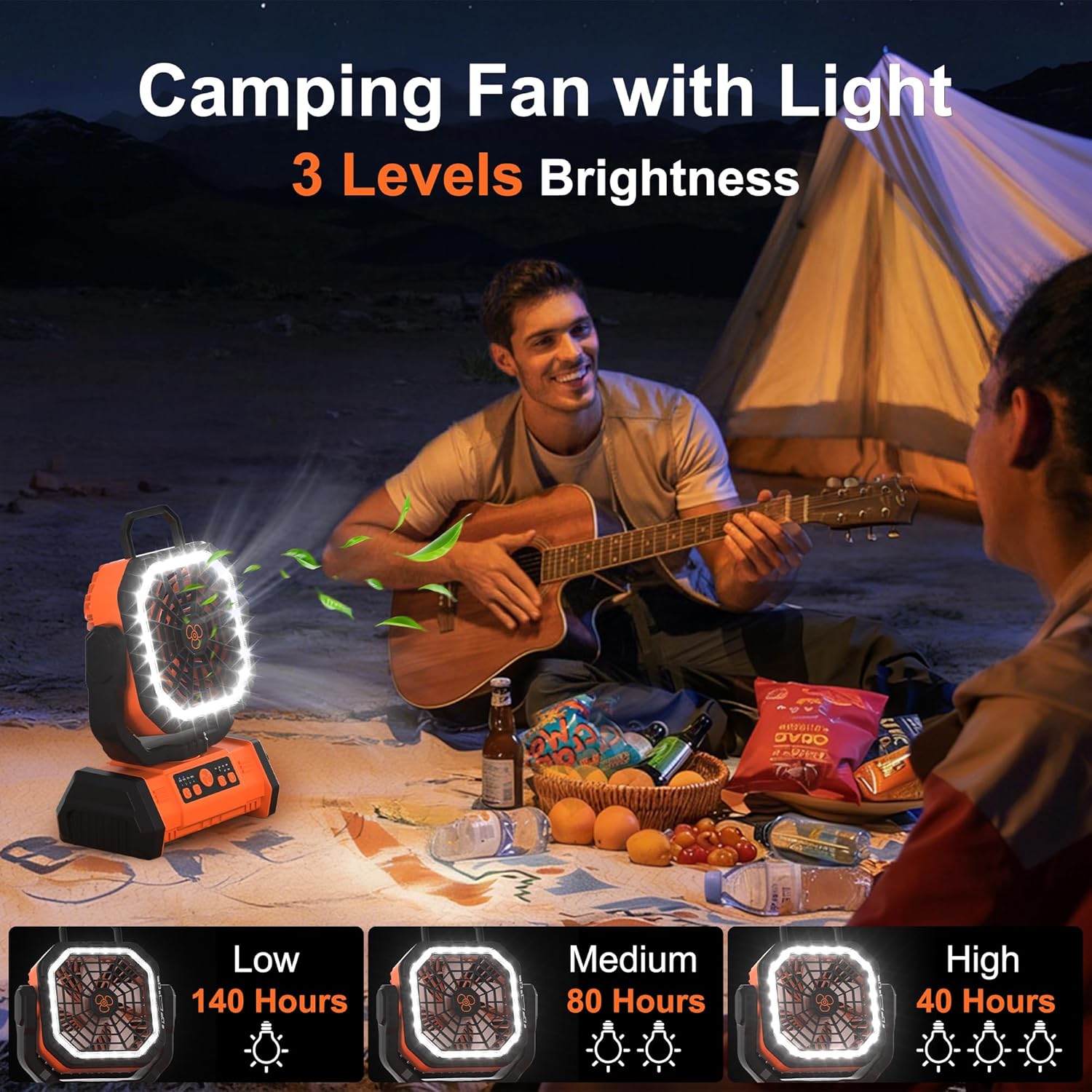 Honesorn 20000mAh Rechargeable Fan Portable 11-Inch, with LED Light Remote