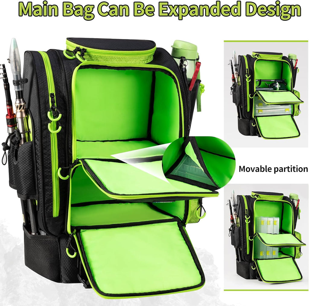 Fishing Backpack with Cooler for 3 Tackle Boxes Fishing Bag with Rod Holder