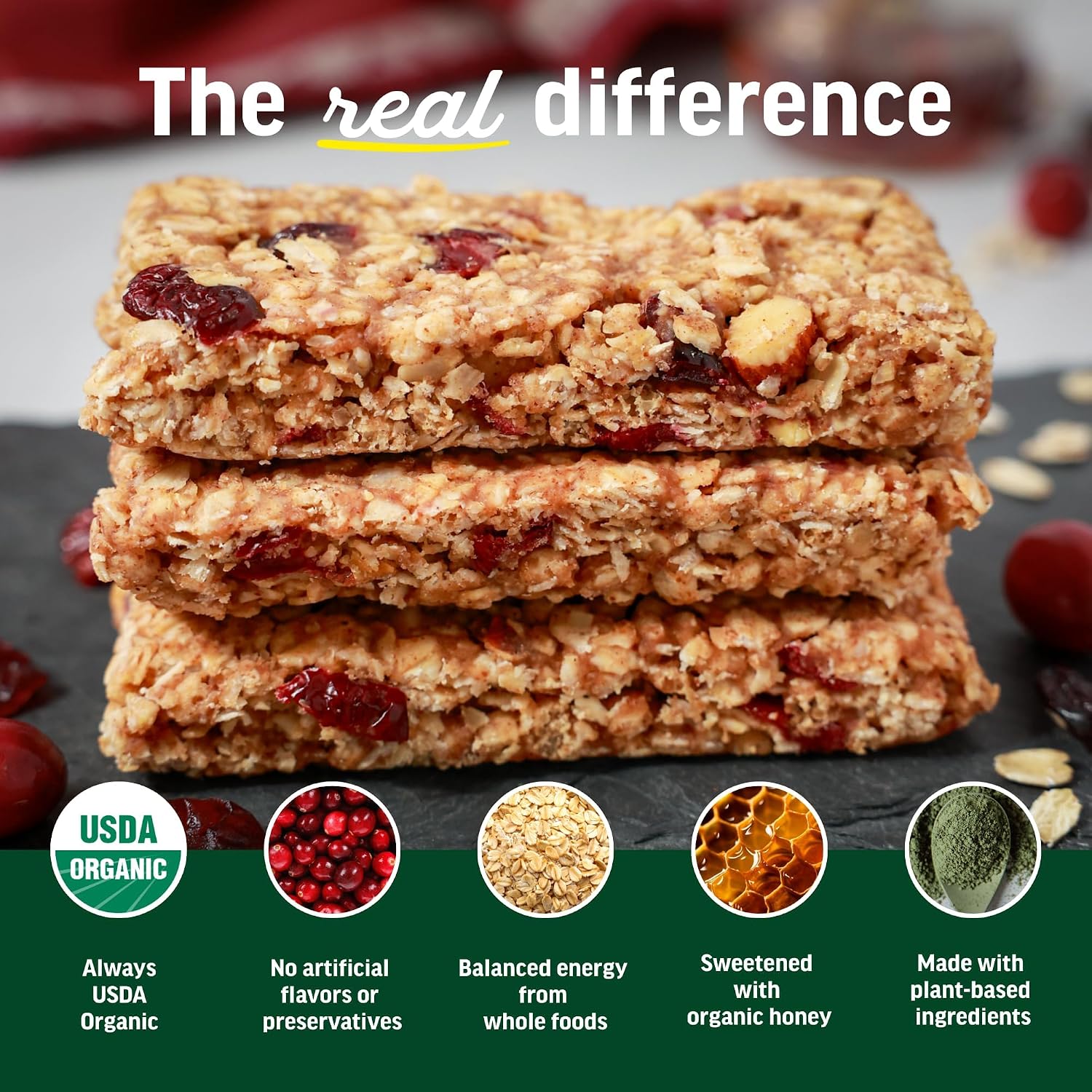 Kate's Real Food Organic Energy Bars Oatmeal Cranberry Almond (Pack of 12)