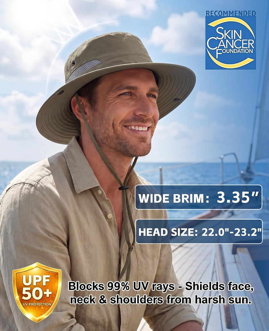 Connectyle Wide Brim Sun Hat for Men Women UPF 50+ Outdoor Cowboy Hat UV Protection Bucket Hat for Fishing Hiking Travel