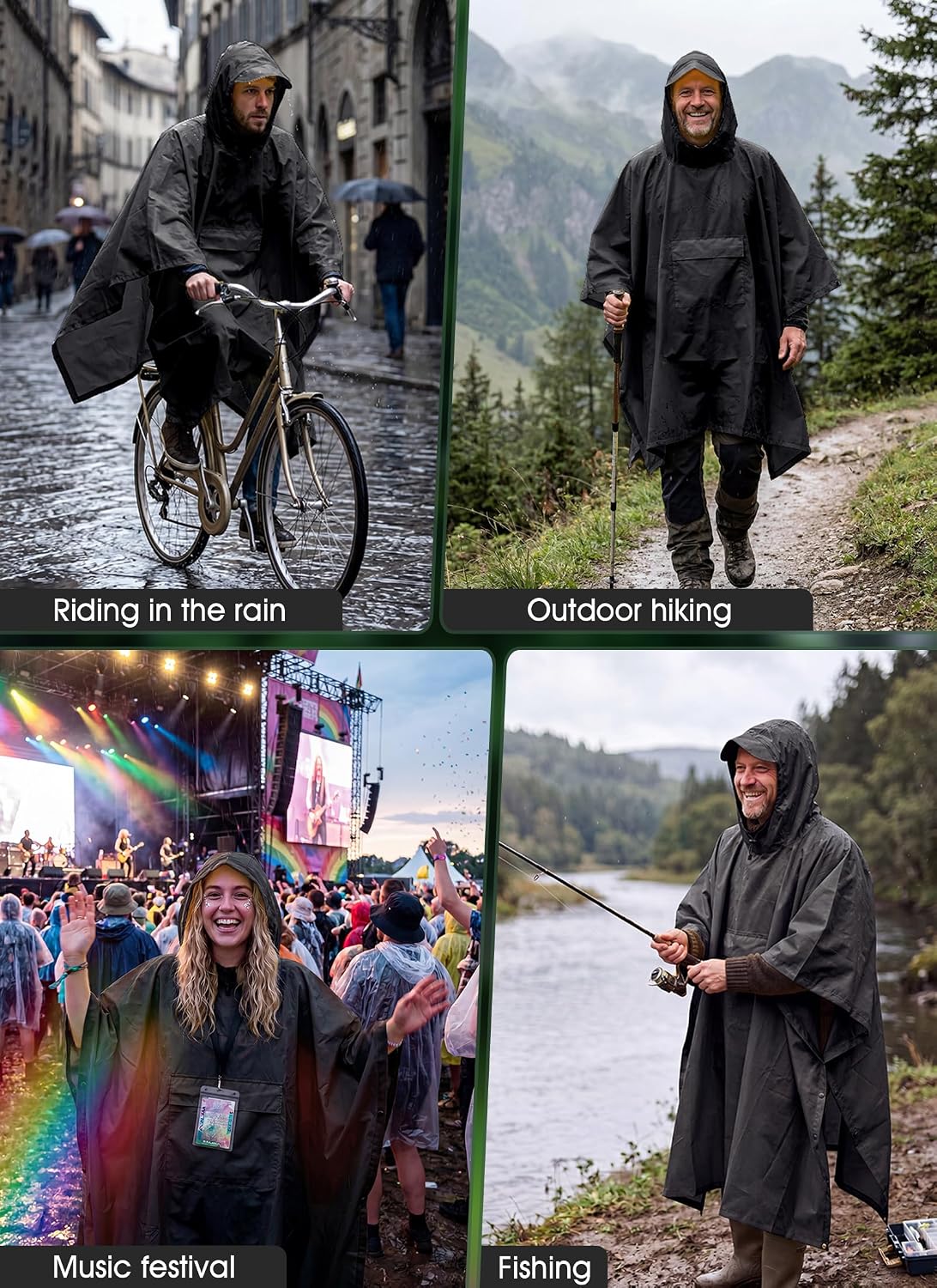 TOMSHOO Multifunctional Raincoat with Hood Waterproof for Adults