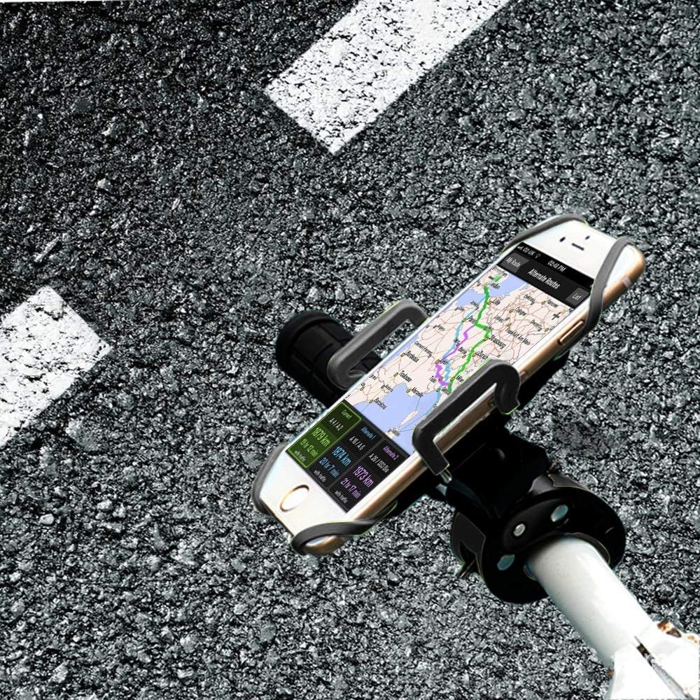 Bike Mount, Bike Phone Mount Motorcycle Baby Carriage Bicycle Mic Stand Cell Phone Holder Cradle with Rubber Strap 360 Degree Rotate for iPhone X 7 6s Plus 5s 5SE Sony Samsung (Black)