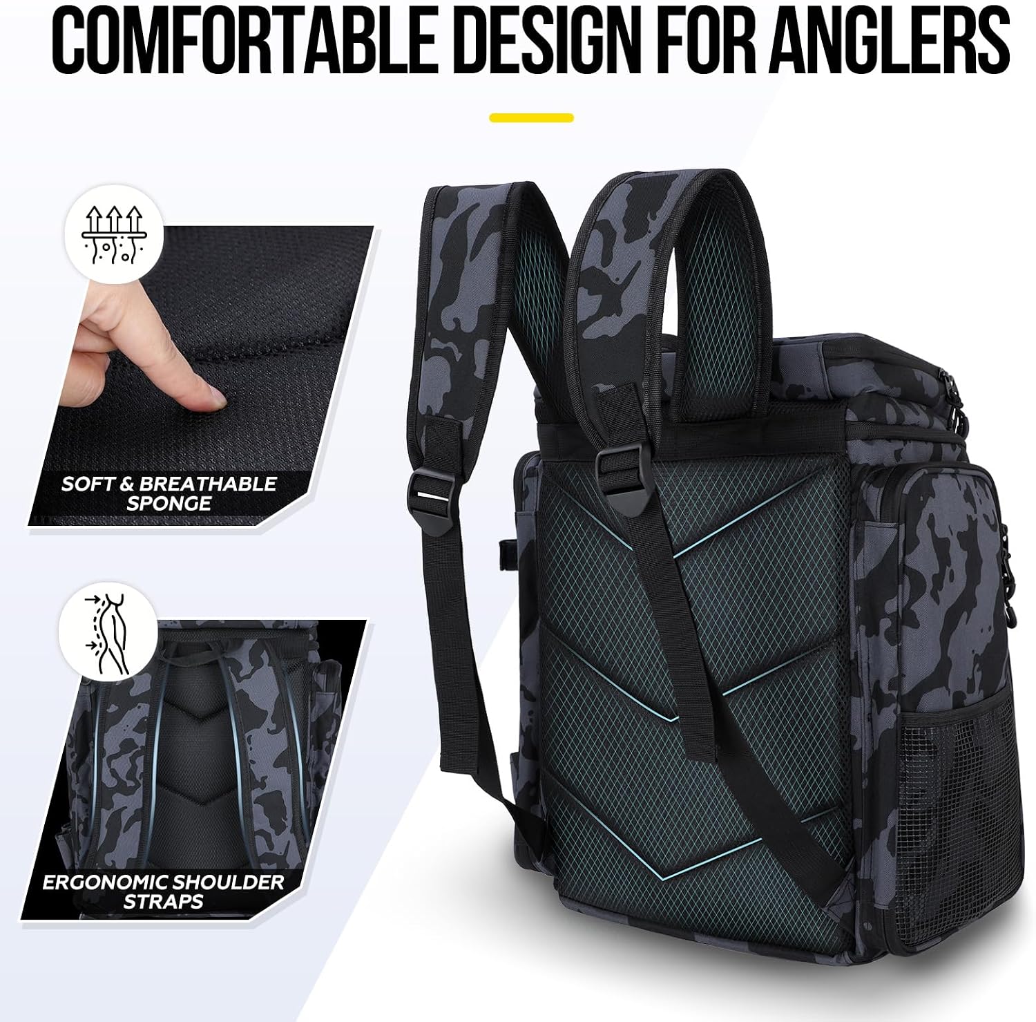 PLUSINNO Fishing Backpack with Tackle Boxes,Fishing Gear,42L Waterproof tackle Backpack with Rod Holders,Lures,Tools,Pliers & Accessories, Fish Gifts for Men
