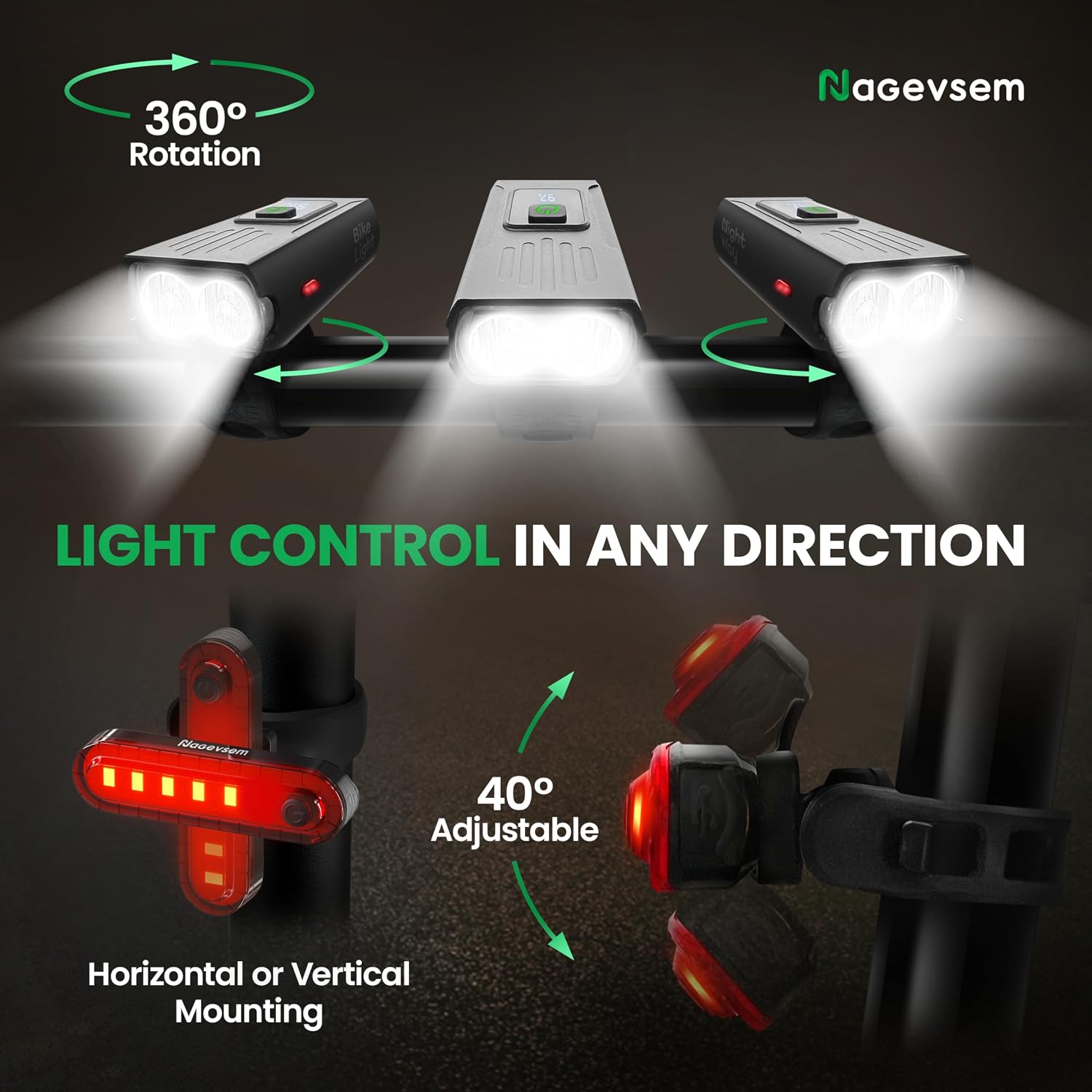 Bike Lights Front and Back for Night Riding, Rechargeable Bicycle Light Set