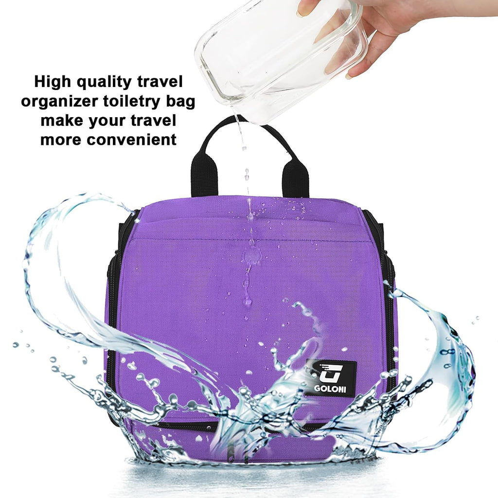 Goloni Hanging Toiletry Bag for Men Women, Water-Resistant Organizer,Purple