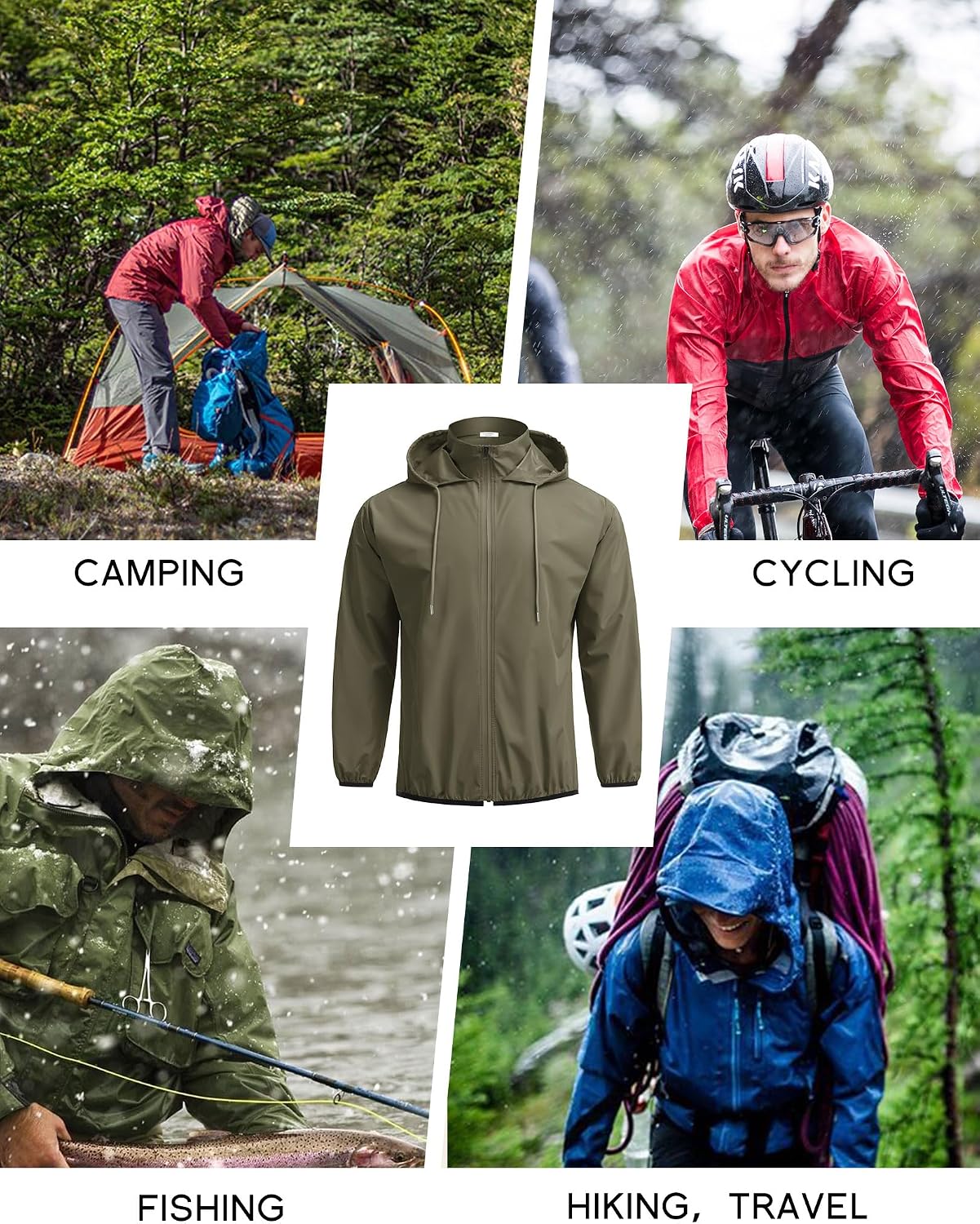 COOFANDY Men's Light Rain Jacket Packable Waterproof Raincoat Windbreaker