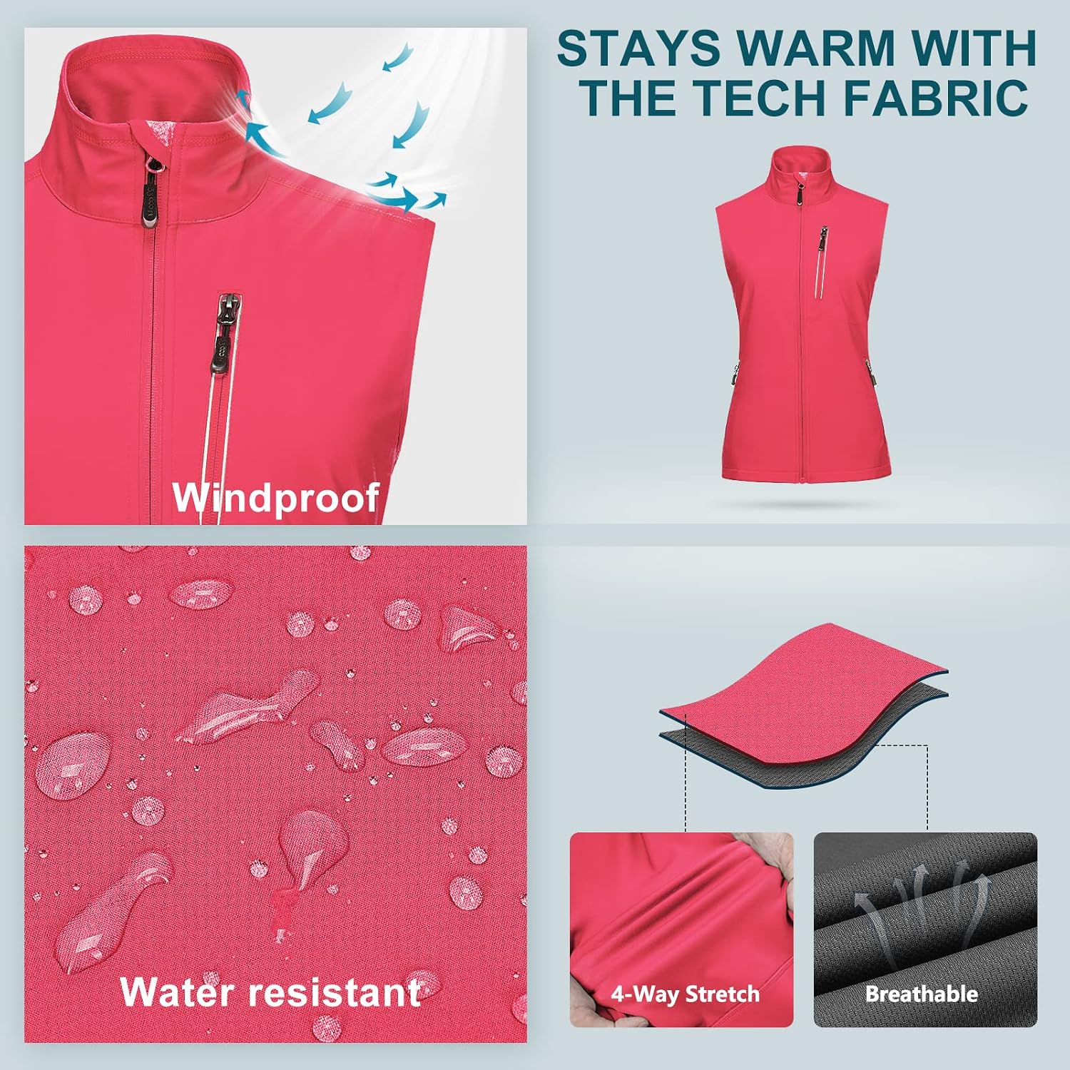 33,000ft Women's Lightweight Running Vest with 6 Pockets for Travel Golf