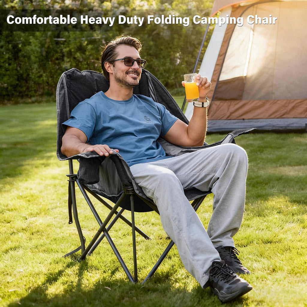 Oversized Camping Chairs with Cup Holder 500LBS, Black