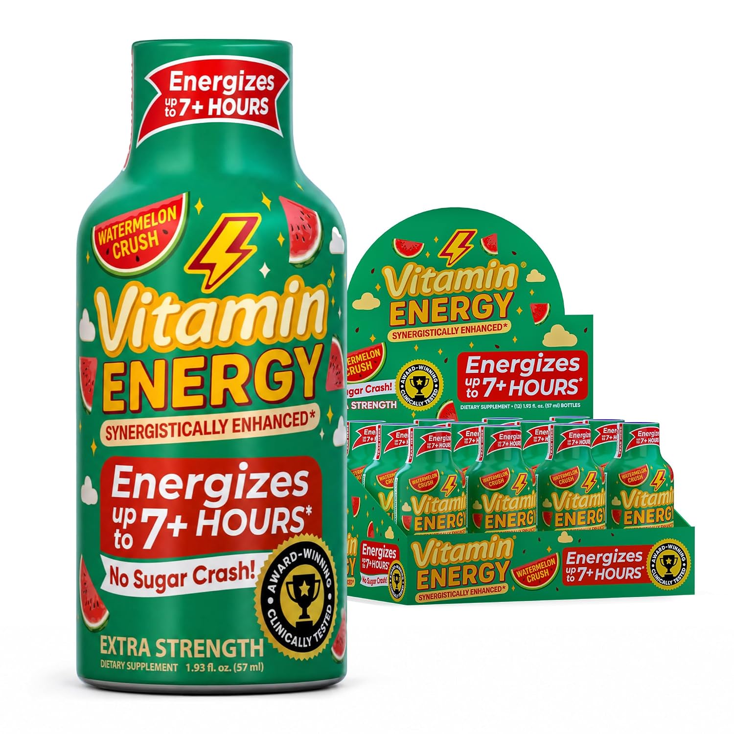 Vitamin Energy Acai Pomegranate Extra Strength Energy Shot, 12 Pack - Up to 7 Hrs, 260mg Natural Caffeine, Zero Sugar - B12 11,000% DV + B6 2,118% DV + Taurine 1,500mg, 1.93 fl oz, Keto Vegan
