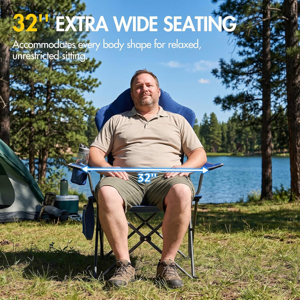 EVER ADVANCED Folding Camping Chair with High Back Padded 2 Pack Oversized Portable Lawn Chairs Lightweight Sturdy Steel Foldable Outdoor Camp Chair for Adults,Grey