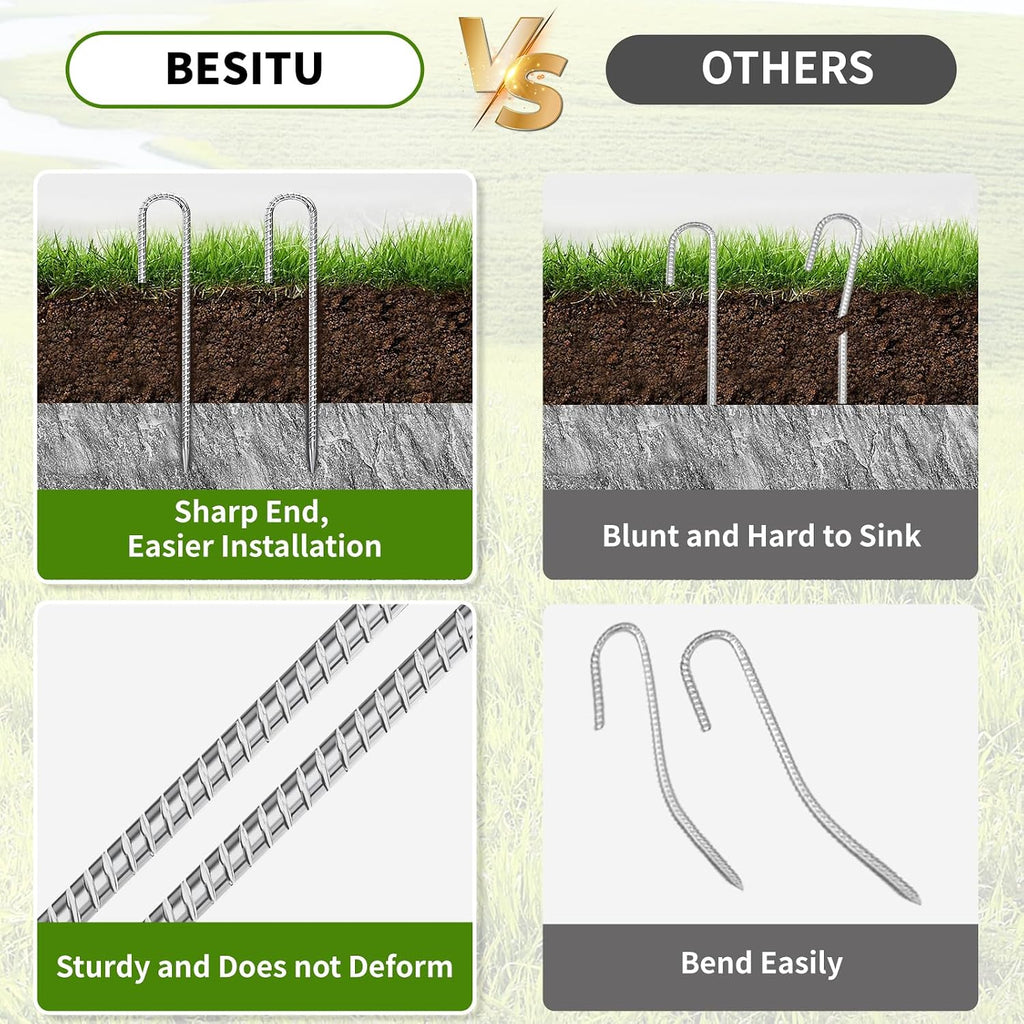 Besitu 12 inch Stakes Heavy Duty 100-Pack J Hook Metal Fence Stake for Dogs Digging Tent and Outdoor Decorations Inflatables Rebar Metal Spikes for Ground