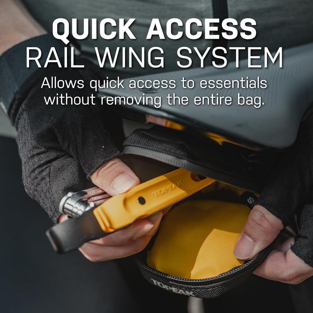 Topeak Elementa Seatbag XS – Compact Under-Saddle Bike Tool Bag in Black with Anti-Slip Fabric, Hook-and-Loop Mount & Durable 1000D Polyester – Discreet 0.2 L Storage for Tube & Levers