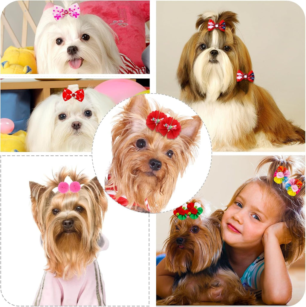100Pcs Dog Hair Bows with Rubber Bands for Small Medium Dogs