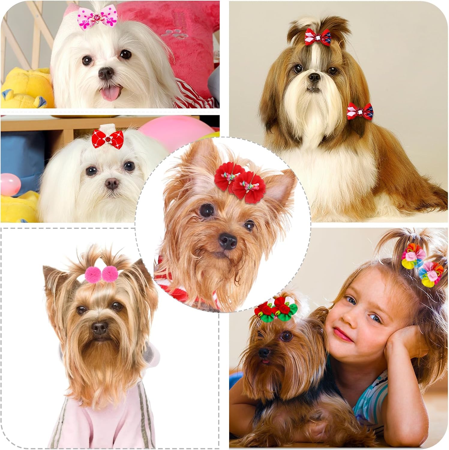 100Pcs Dog Hair Bows with Rubber Bands for Small Medium Dogs