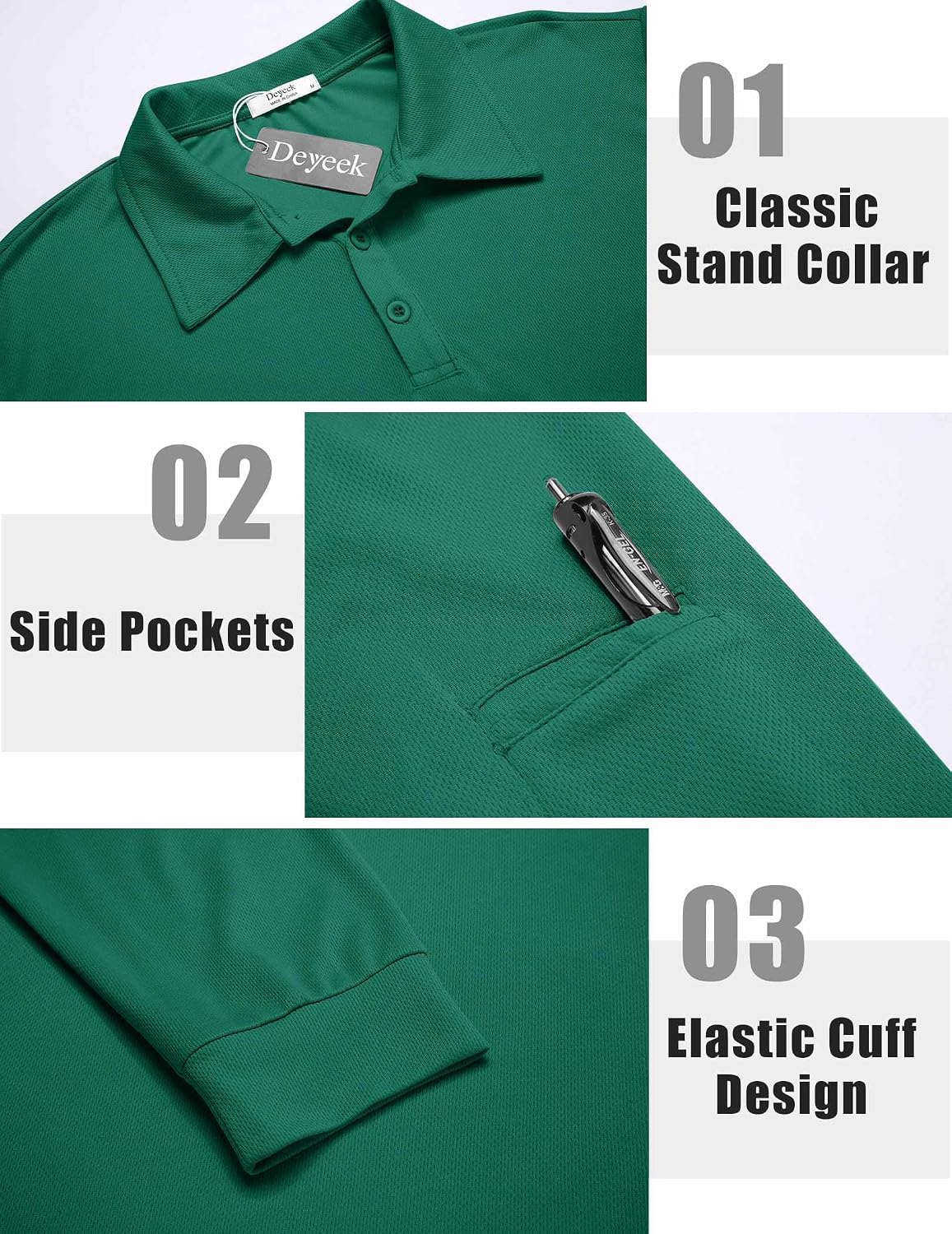 Deyeek Men's Long Sleeve Polo Shirts, Quick Dry Golf Polo for Men