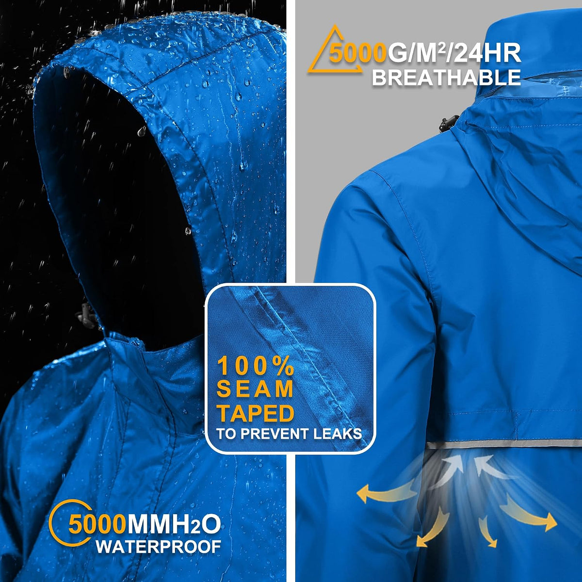 Outdoor Ventures Men's Rain Jacket Waterproof Lightweight Packable Pullover