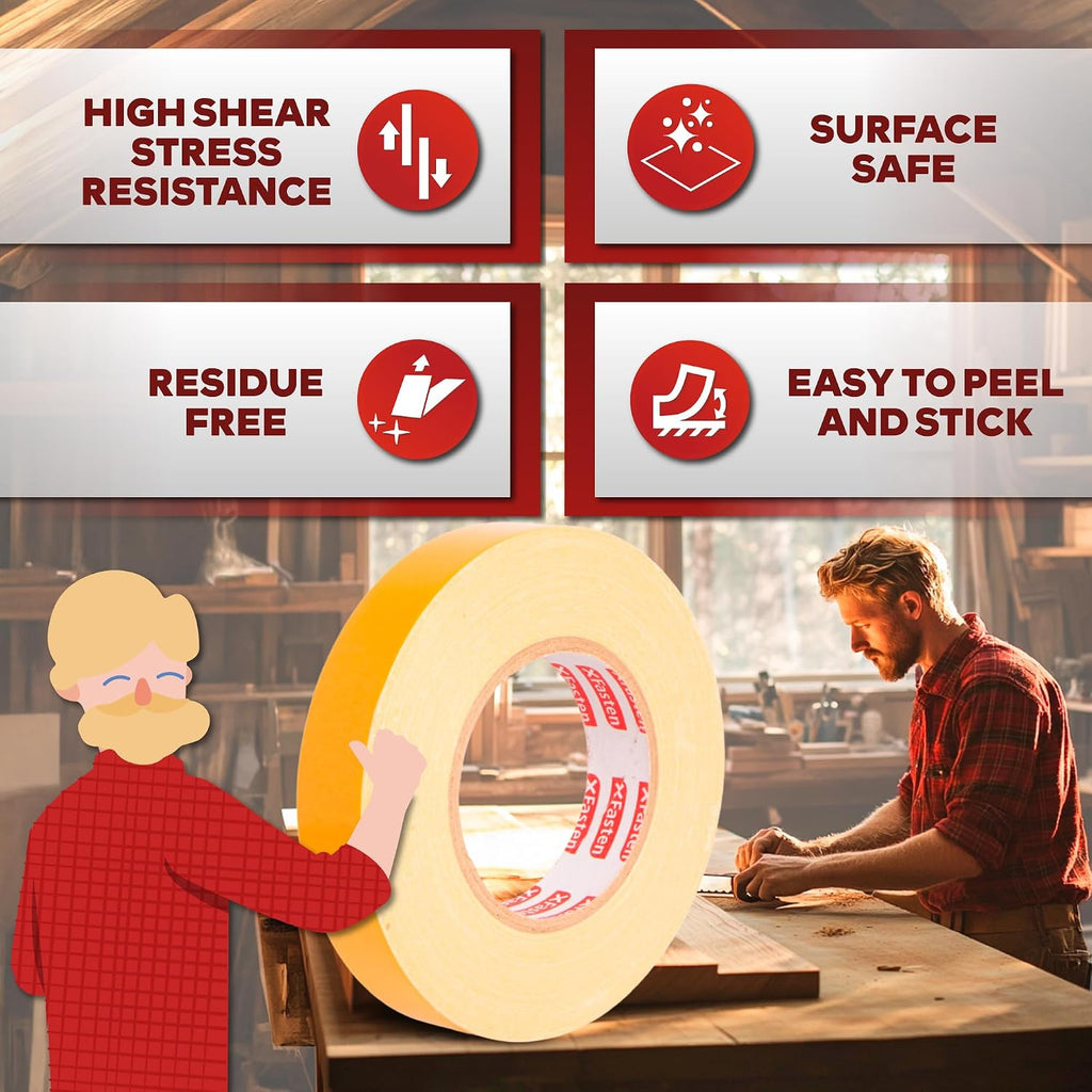 XFasten Bulk Double Sided Woodworking Tape 1-inch, 2,592 Feet Total (24-Pack) Residue-Free Removable Double Sided Tape for Woodworking Router Template, Woodworkers CNC Routing Machine