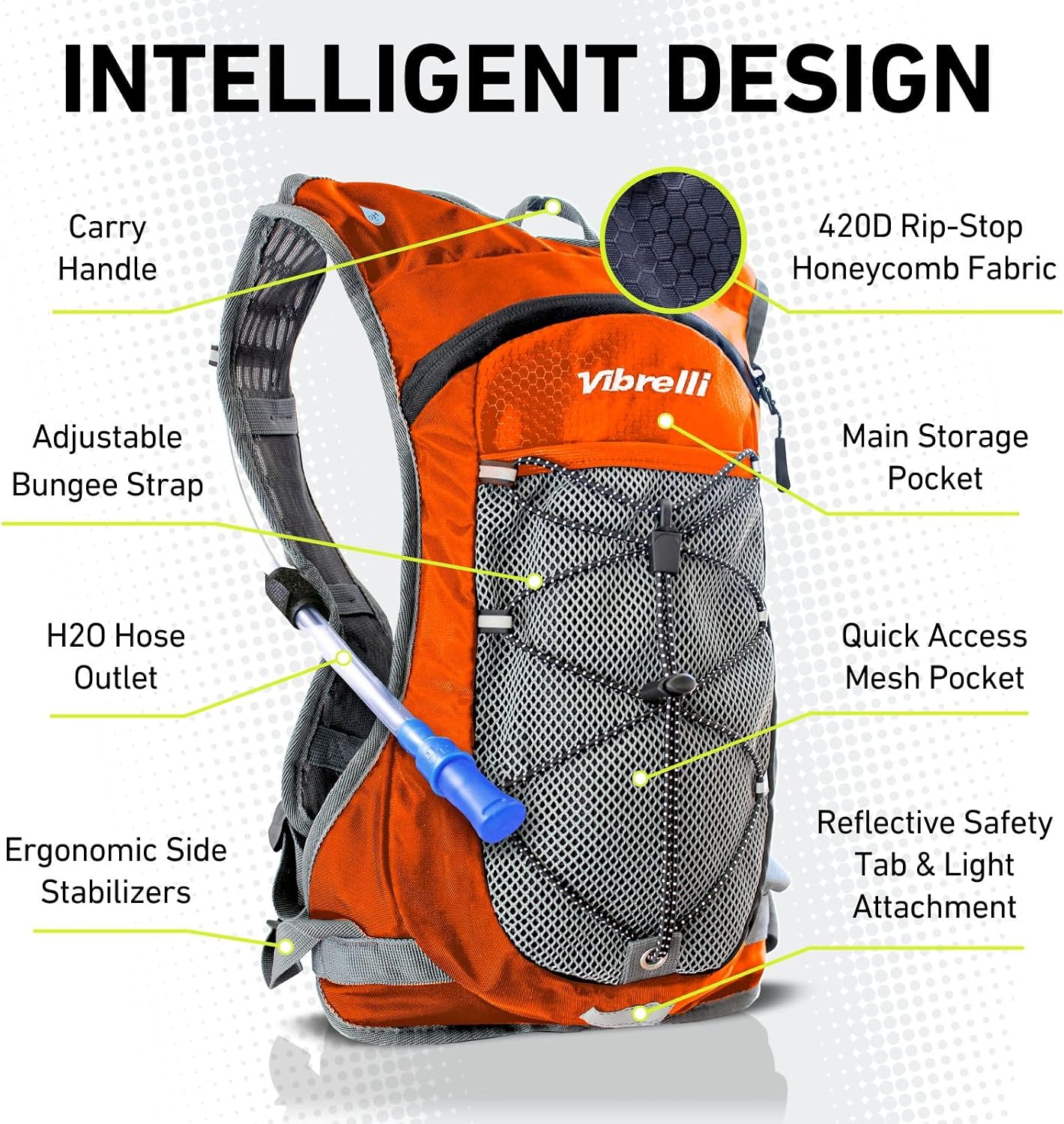 VibrelliVibrelli Hydration Backpack & 2L Hydration Bladder - High Flow Bite Valve - Hydration Pack for Cycling, Running, Hiking