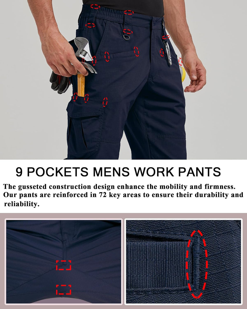 CNBQDD Mens Work Pants Cargo Tactical Construction for Men Ripstop Waterproof Lightweight Outdoor Hiking with Pockets