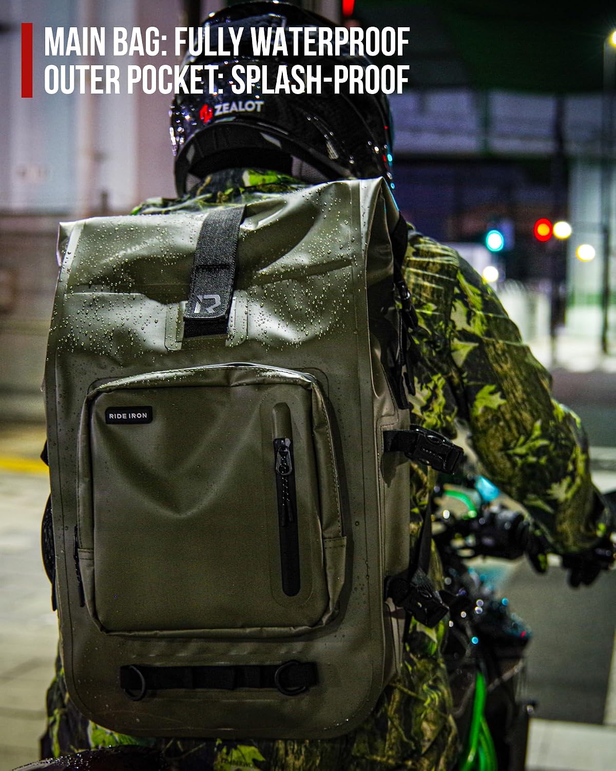 RIDEIRON Waterproof Backpack, Motorcycle Dry Bag with Roll Top Closure 35L