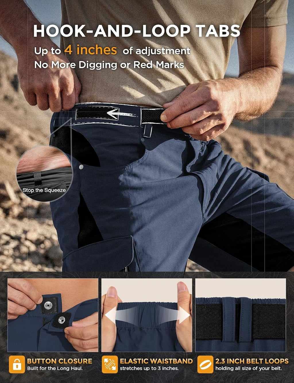 XKTTAC Men's Hiking Cargo Shorts: 4-Way Stretch with 6 Secure Pockets