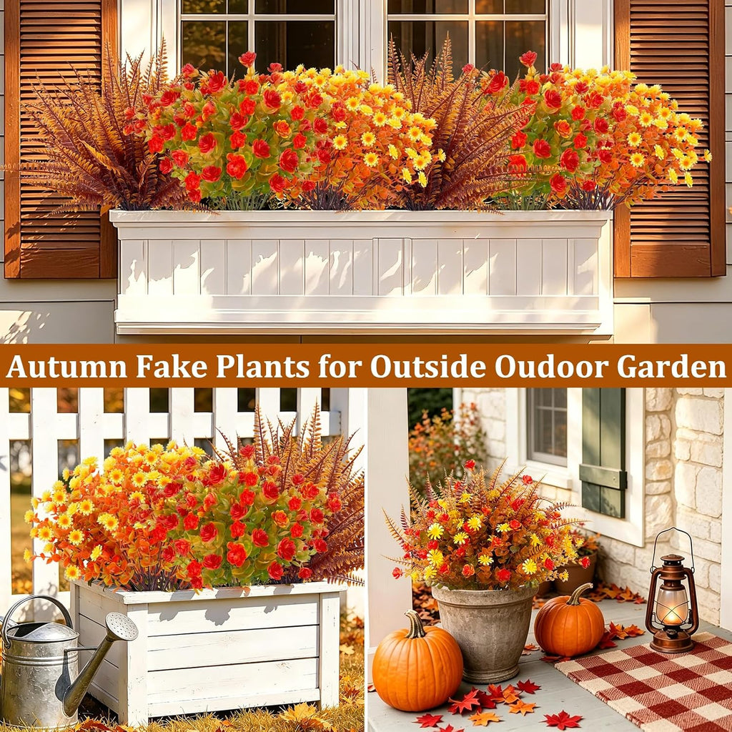 12 Bundles Artificial Fall Flowers for Outdoors Fall Decorations for Home