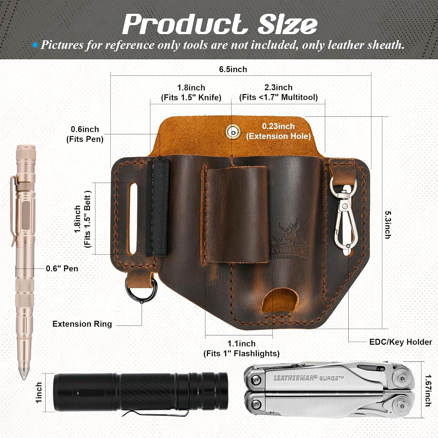 FLYHOMES Leather Multitool Sheath, Fits 4"&4.5" Multi Tool, EDC Belt Pouch