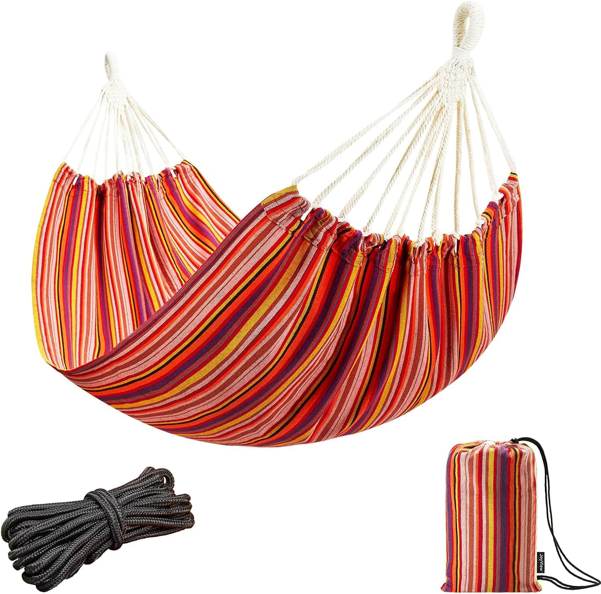 JoyView Brazilian Hammock for Single Person Portable Hammock with Hanging Ropes & Carry Bag Large 78.8x39.4” for Patio 300LBS Capacity Perfect for Outdoor/Indoor - Blue Stripe