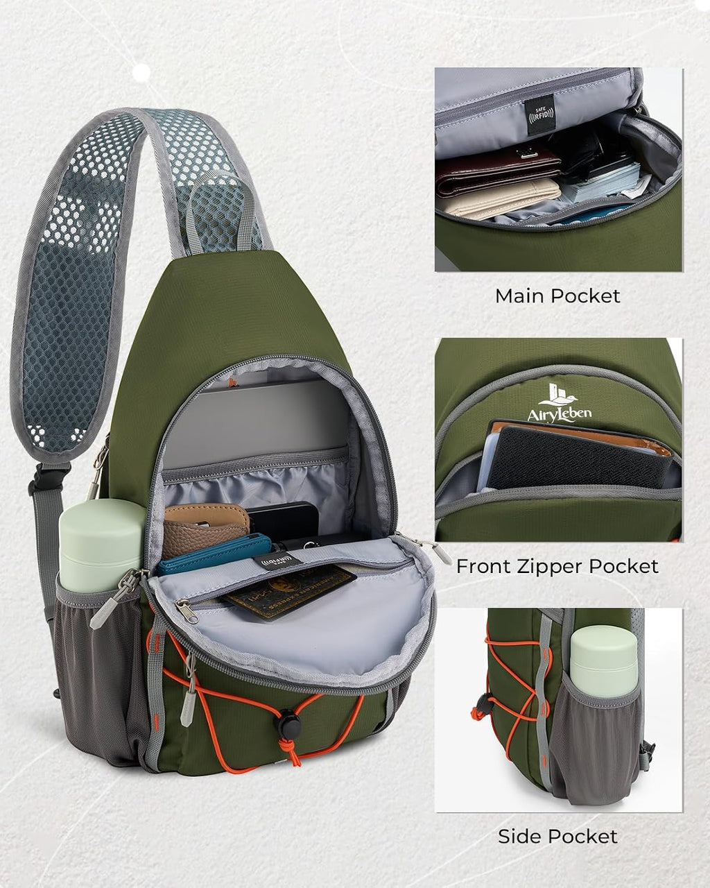 Packable Crossbody Sling Bag for Men Women RFID Lightweight Travel Daypack