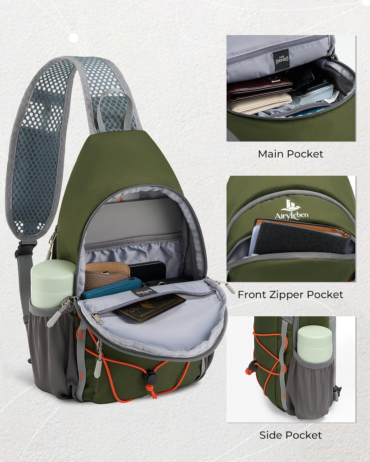 Packable Crossbody Sling Bag for Men Women RFID Lightweight Travel Daypack