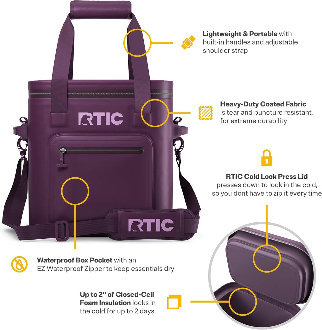 RTIC Ultra-Tough Soft Cooler Pro, Insulated, Waterproof, Leak Proof, Portable Floating Bag for Beverage, Drink, Lunch, Outdoor, Beach, Car, Camping, Picnic, Fishing, Boat