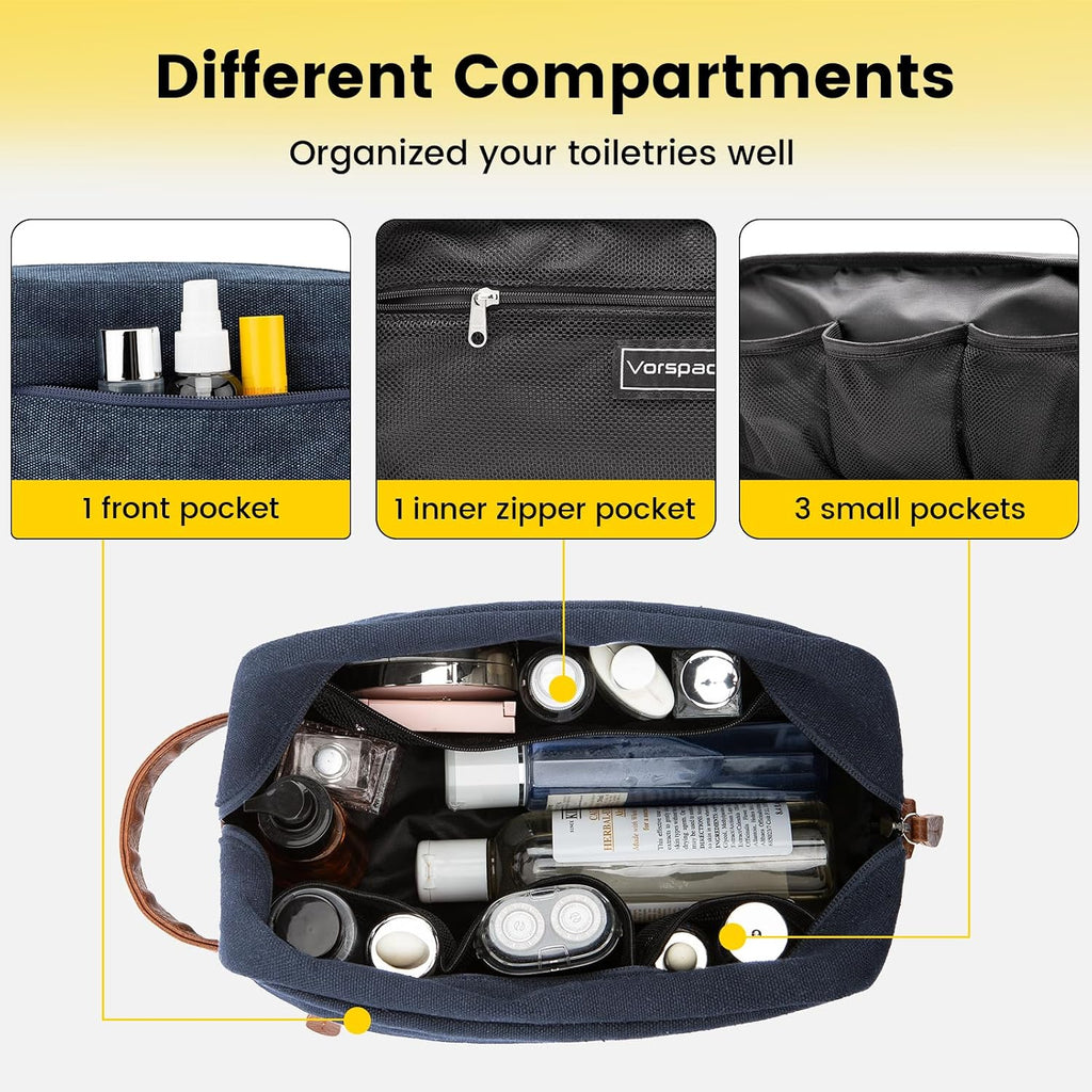 Vorspack Canvas Travel Toiletry Bag for Men, Medium, Navy Blue